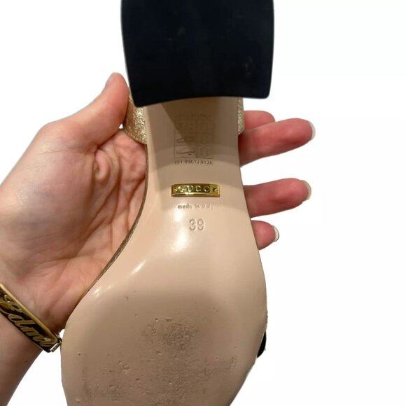 $850 Gucci Gold Marmont Metallic Lambskin Platino Sandals Heels sz 39/9B Heels - Picture 14 of 16